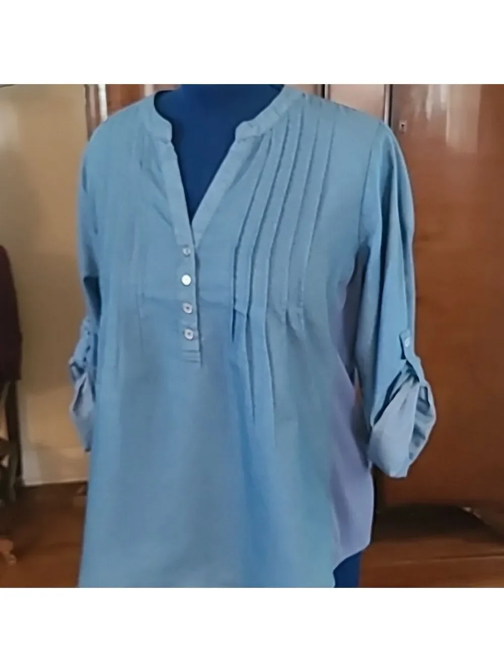 Ny Collection wmns pleated/round hem cotton top rolled sleeves. Sz 1XL.(#1083)